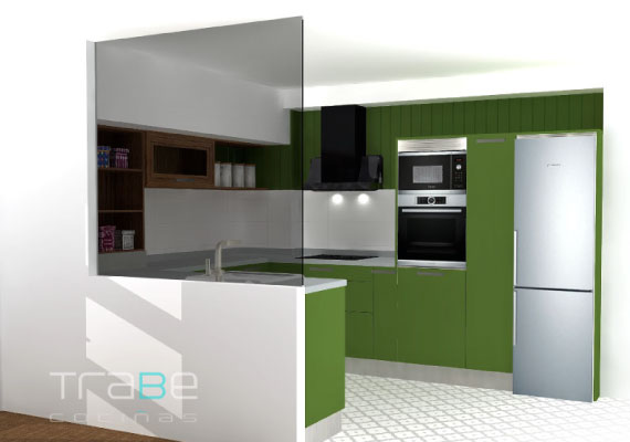 Mondrian Verde 2 Trabe Cocinas Lugo