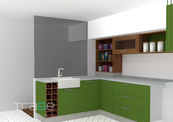 Mondrian Verde 3 Trabe Cocinas Lugo